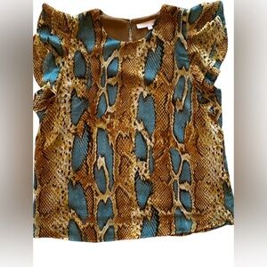 Olivaceous Snake Print Size S Top Shirt  Blouse Keyhole Ruffles
